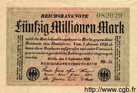 50 Millionen Mark GERMANY  1923 P.109c F