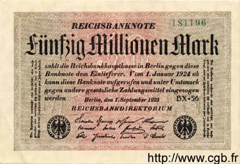 50 Millionen Mark GERMANY  1923 P.109c XF+