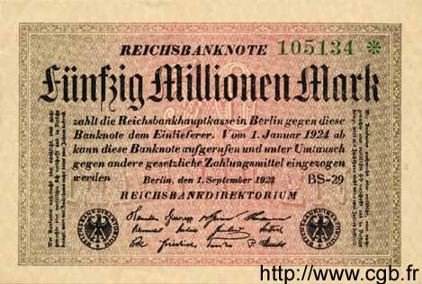 50 Millionen Mark GERMANIA  1923 P.109d q.FDC