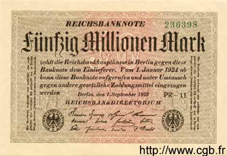 50 Millionen Mark ALLEMAGNE  1923 P.109f pr.NEUF
