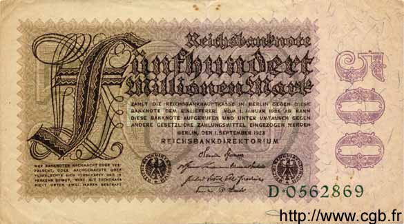 500 Millionen Mark GERMANY  1923 P.110a VF
