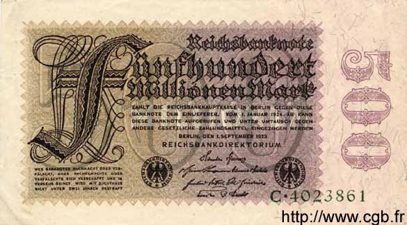 500 Millionen Mark GERMANIA  1923 P.110a SPL