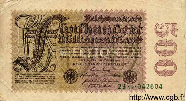 500 Millionen Mark GERMANIA  1923 P.110b q.MB