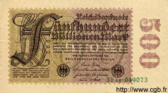 500 Millionen Mark GERMANY  1923 P.110b VF