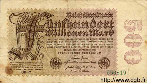 500 Millionen Mark GERMANIA  1923 P.110d B