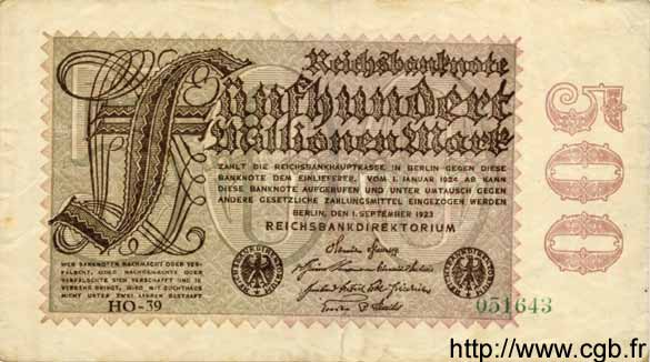 500 Millionen Mark GERMANY  1923 P.110d VF
