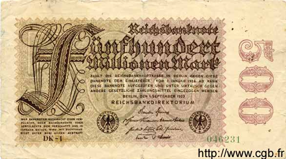 500 Millionen Mark GERMANIA  1923 P.110f MB