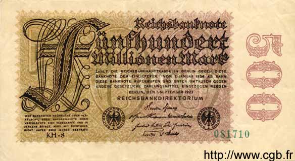 500 Millionen Mark GERMANY  1923 P.110f VF