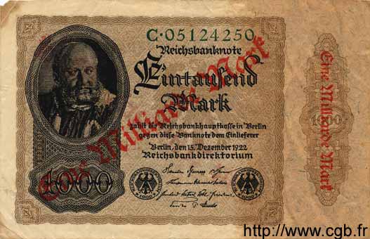 1 Milliarde Mark sur 1000 Mark GERMANY  1922 P.113a F+