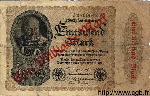 1 Milliarde Mark sur 1000 Mark GERMANIA  1922 P.113a q.B