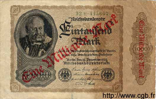 1 Milliarde Mark sur 1000 Mark GERMANY  1922 P.113a G