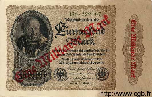 1 Milliarde Mark sur 1000 Mark GERMANY  1922 P.113a XF