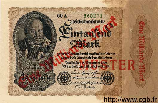 1 Milliarde Mark sur 1000 Mark Spécimen GERMANIA  1922 P.113as FDC