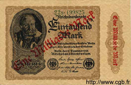 1 Milliarde Mark sur 1000 Mark GERMANY  1922 P.113b XF