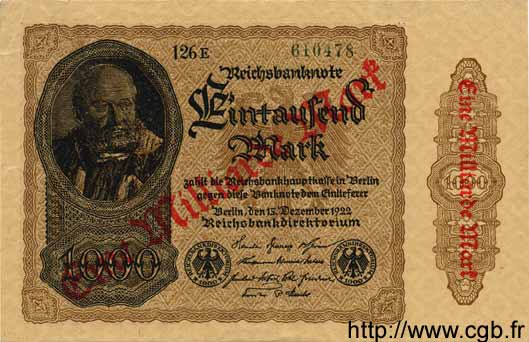 1 Milliarde Mark sur 1000 Mark GERMANY  1922 P.113b AU