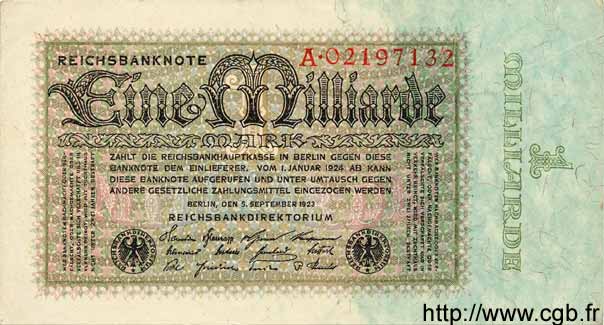 1 Milliarde Mark GERMANY  1923 P.114 AU