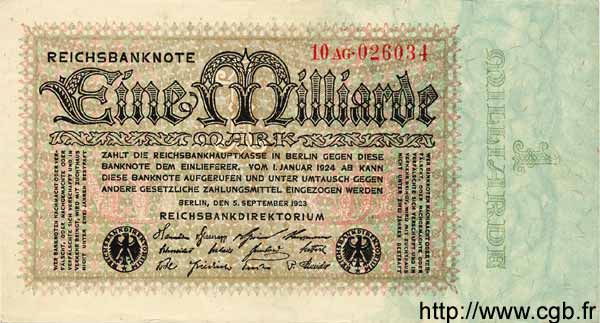 1 Milliarde Mark GERMANIA  1923 P.114 AU