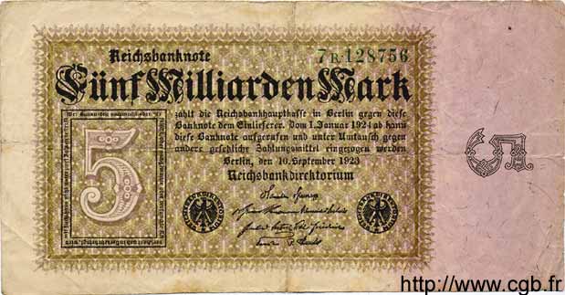 5 Milliarden Mark GERMANY  1923 P.115a F