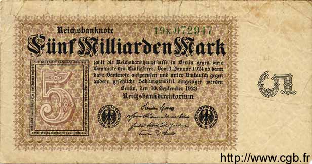 5 Milliarden Mark GERMANIA  1923 P.115b q.MB