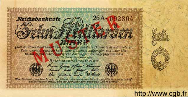10 Milliards Mark Spécimen GERMANY  1923 P.116as UNC
