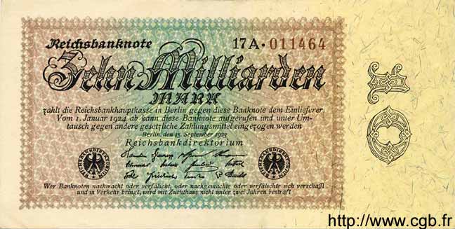 10 Milliarden Mark GERMANIA  1923 P.116a AU+