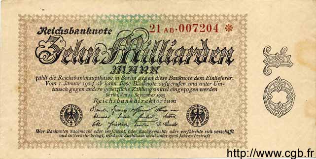 10 Milliarden Mark GERMANIA  1923 P.116b BB