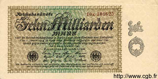 10 Milliarden Mark GERMANY  1923 P.116b XF