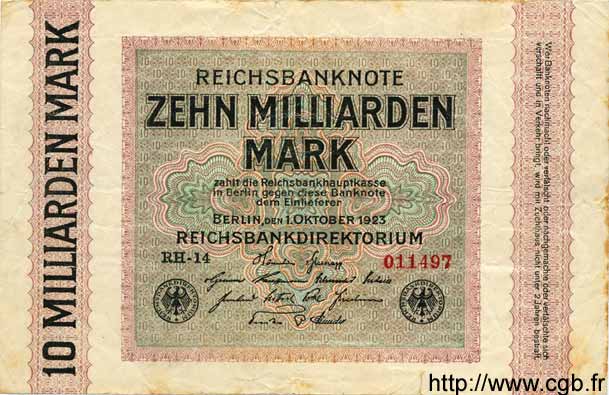 10 Milliarden Mark GERMANIA  1923 P.117a MB