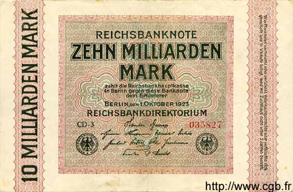 10 Milliarden Mark GERMANY  1923 P.117a VF