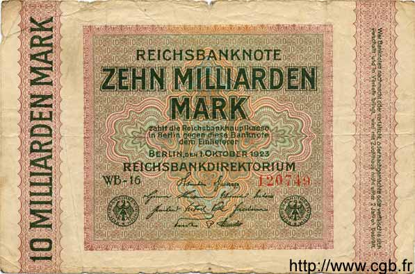 10 Milliarden Mark GERMANY  1923 P.117b G