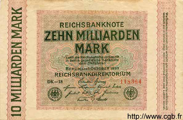 10 Milliards Mark GERMANY  1923 P.117b VF
