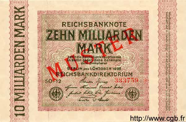 10 Milliarden Mark Spécimen DEUTSCHLAND  1923 P.117cs ST