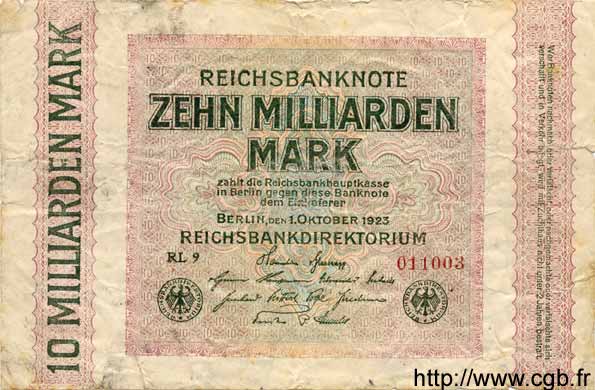 10 Milliarden Mark GERMANIA  1923 P.117c q.B