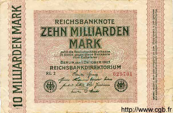 10 Milliarden Mark GERMANIA  1923 P.117c q.MB