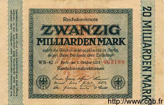 20 Milliarden Mark ALLEMAGNE  1923 P.118a TTB