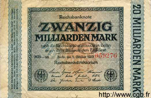 20 Milliarden Mark GERMANY  1923 P.118f F-