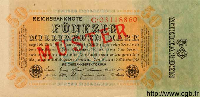 50 Milliarden Mark Spécimen GERMANY  1923 P.119s UNC