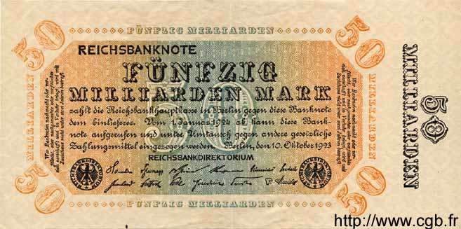 50 Milliarden Mark GERMANY  1923 P.119c XF