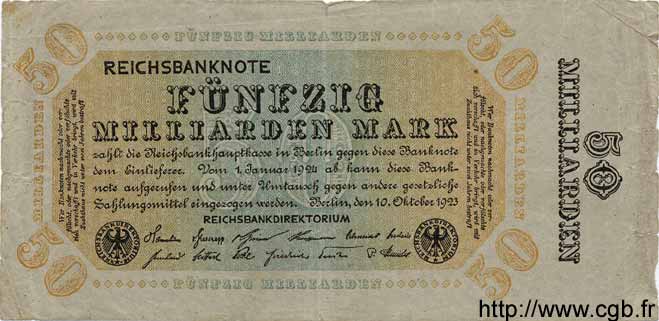 50 Milliarden Mark GERMANY  1923 P.119d F