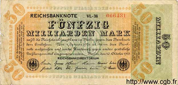 50 Milliarden Mark GERMANY  1923 P.120a VG