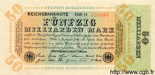 50 Milliarden Mark GERMANIA  1923 P.120a q.FDC
