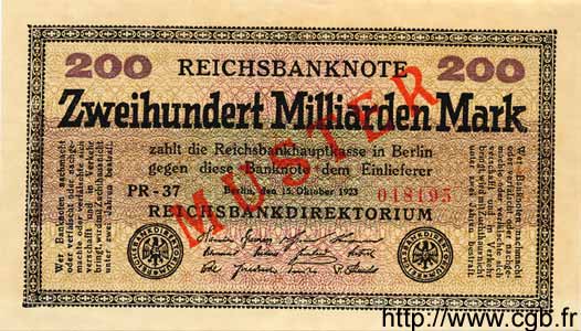200 Milliarden Mark Spécimen GERMANIA  1923 P.121bs FDC