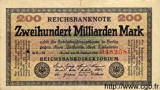 200 Milliarden Mark GERMANIA  1923 P.121b BB
