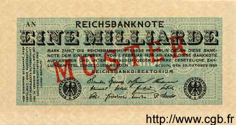 1 Milliarde Mark Spécimen GERMANY  1923 P.122s UNC