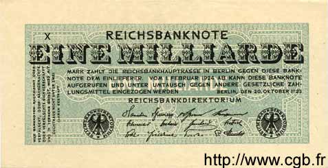 1 Milliarde Mark GERMANY  1923 P.122 XF