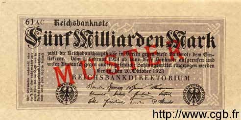 5 Milliarden Mark Spécimen GERMANIA  1923 P.123bs FDC