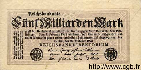 5 Milliarden Mark GERMANIA  1923 P.123b BB