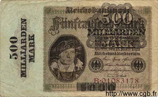 500 Milliarden Mark sur 5000 Mark GERMANY  1923 P.124a VG