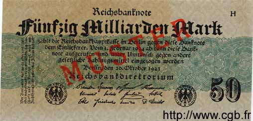 50 Milliarden Mark Spécimen GERMANIA  1923 P.125as FDC