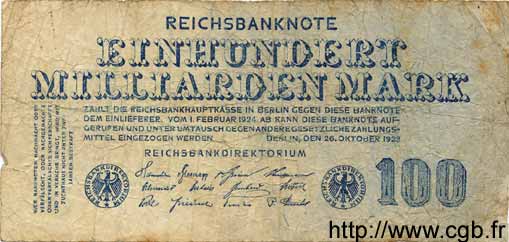 100 Milliarden Mark GERMANIA  1923 P.126 q.B